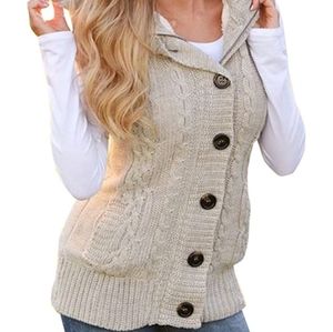 Button Down Fleece Hooded Sweater Vest
